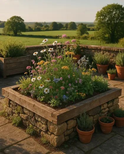 rustic rooftop garden — flower bed (rural)