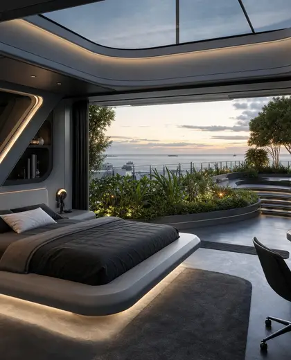 futuristic rooftop garden — youth bedroom (coastal)