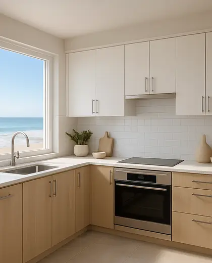 contemporary home — small kitchen (beach)