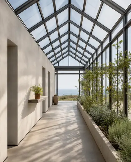 minimalist greenhouse — hallway (coastal)