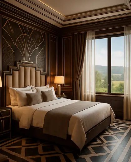 art deco hotel — master bedroom (rural)