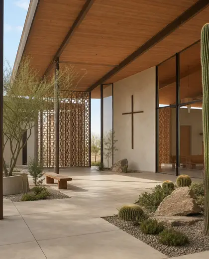 mid-century modern church — atrium (desert)