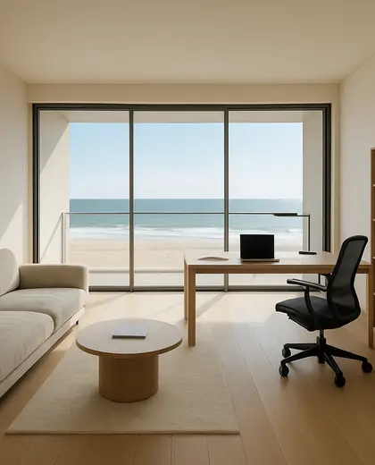 minimalist apartment — open office (beach)