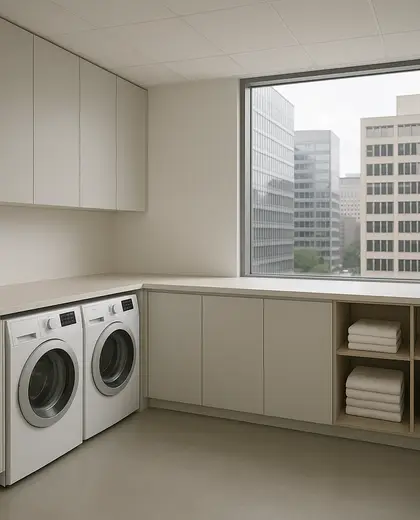 minimalist office space — laundry room (urban)
