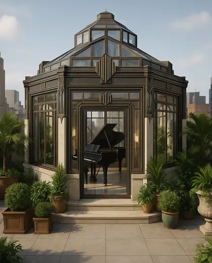 art deco rooftop garden — music room (urban)