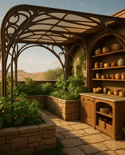 art nouveau rooftop garden — pantry (desert)
