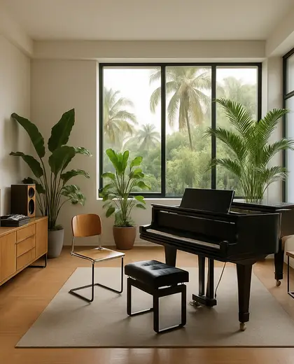 bauhaus apartment — music room (tropical)
