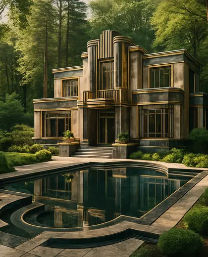 art deco house — pool (forest)