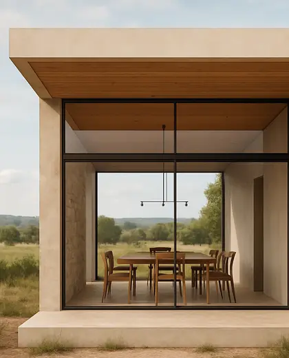 minimalist facade — formal dining room (rural)