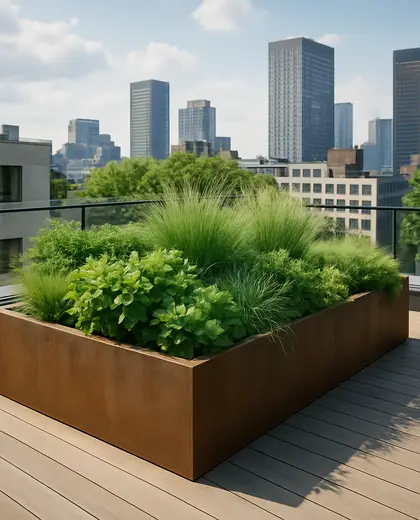 modern rooftop garden — raised garden bed (urban)
