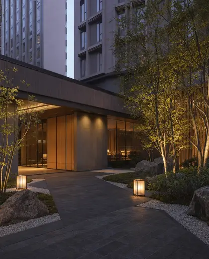 japandi hotel — front yard (urban)