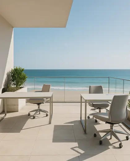 minimalist office space — terrace (beach)