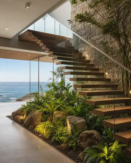 contemporary indoor garden — staircase (ocean)