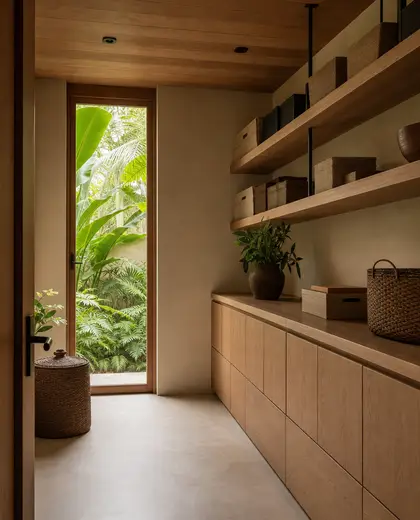 japandi home — storage room (tropical)