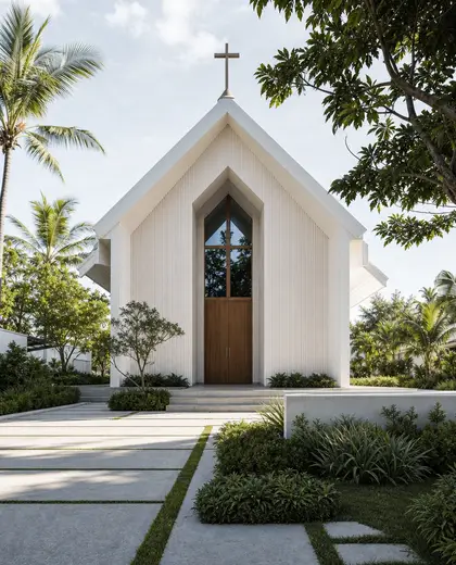scandinavian church — front yard (tropical)