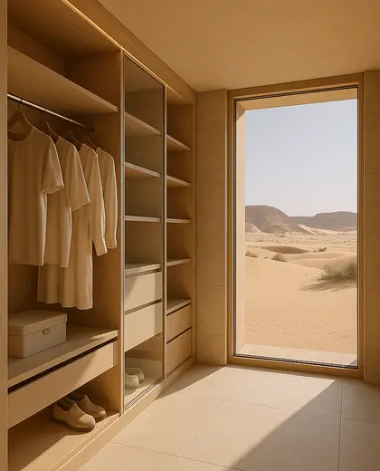 minimalist hotel — walk in closet (desert)
