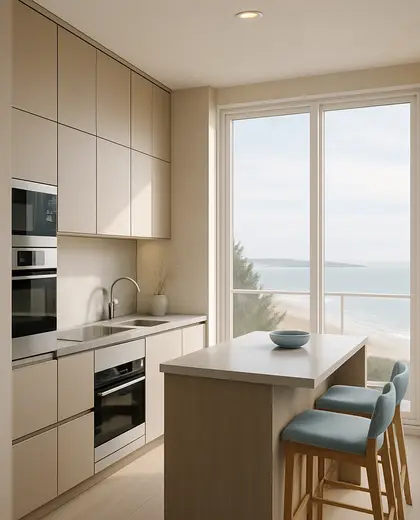 contemporary penthouse — small kitchen (coastal)