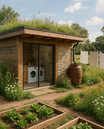 sustainable backyard — laundry room (rural)