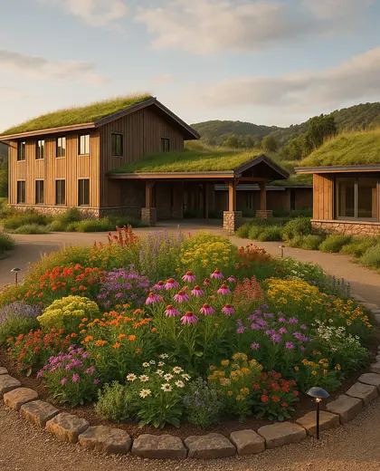 sustainable hotel — flower bed (rural)