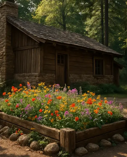 rustic farmhouse — flower bed (forest)