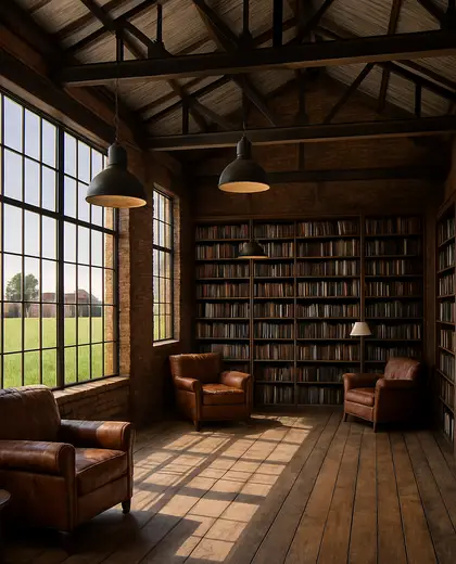 industrial farmhouse — library (rural)