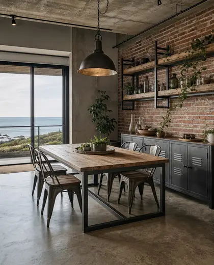 industrial apartment — informal dining room (coastal)