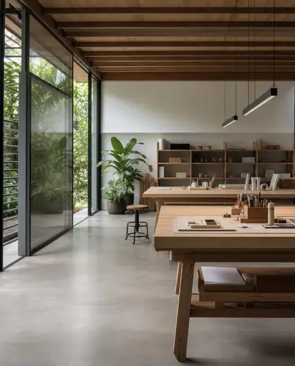 minimalist office space — workshop (tropical)