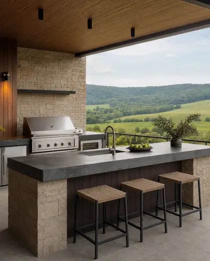 contemporary apartment — outdoor kitchen (rural)