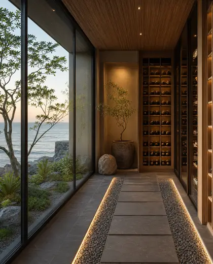 japandi indoor garden — wine cellar (ocean)