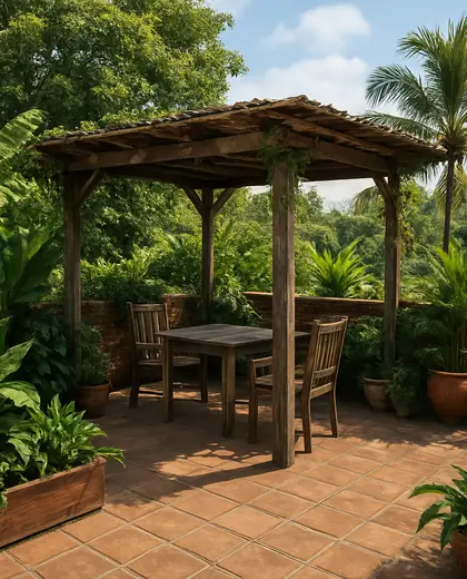 rustic rooftop garden — terrace (tropical)