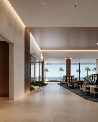 minimalist casino — entryway (coastal)