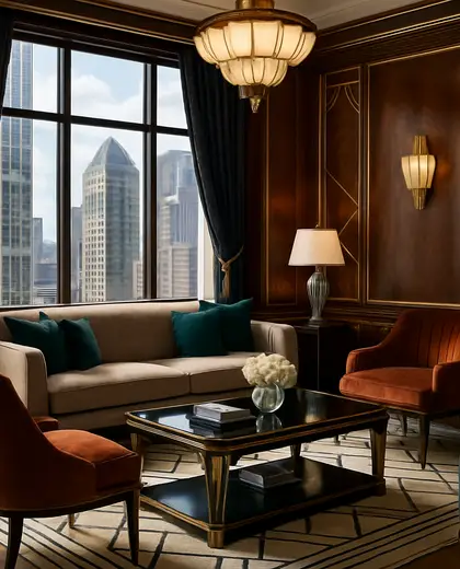 art deco apartment — living room (urban)