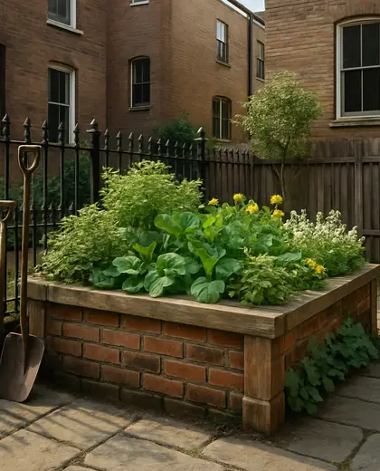 vintage backyard — raised garden bed (urban)