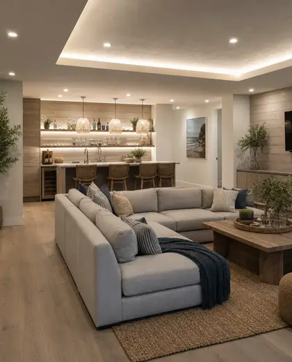 contemporary condo — basement (coastal)