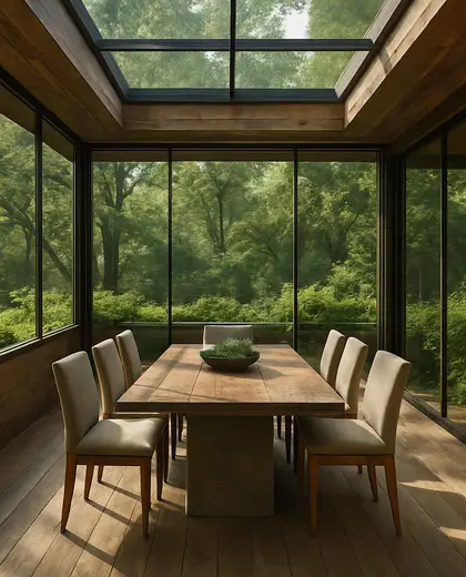 sustainable rooftop garden — formal dining room (forest)