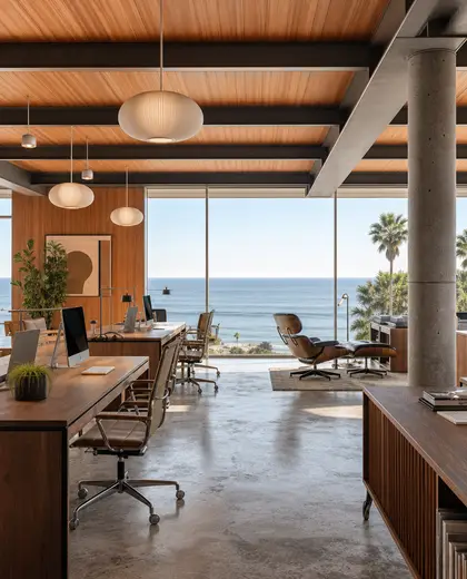 mid-century modern public space — open office (ocean)