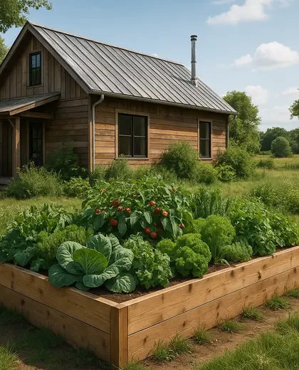 sustainable farmhouse — raised garden bed (rural)
