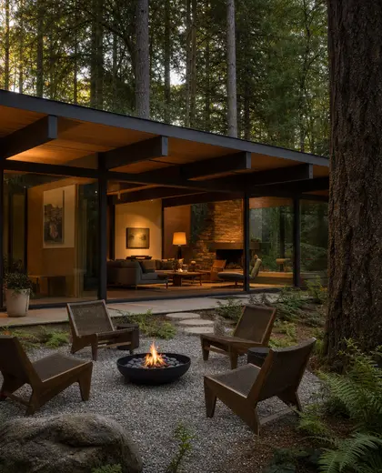 mid-century modern yard — family room (forest)