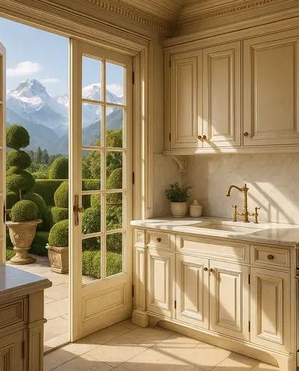 neoclassical rooftop garden — small kitchen (alpine)