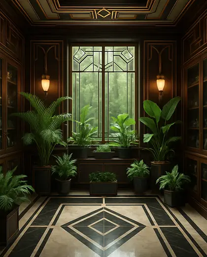 art deco indoor garden — storage room (forest)