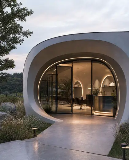 futuristic salon — entryway (rural)