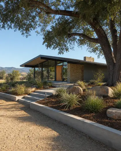mid-century modern public space — front yard (rural)