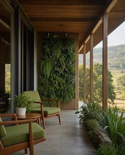 mid-century modern vertical garden — veranda (rural)