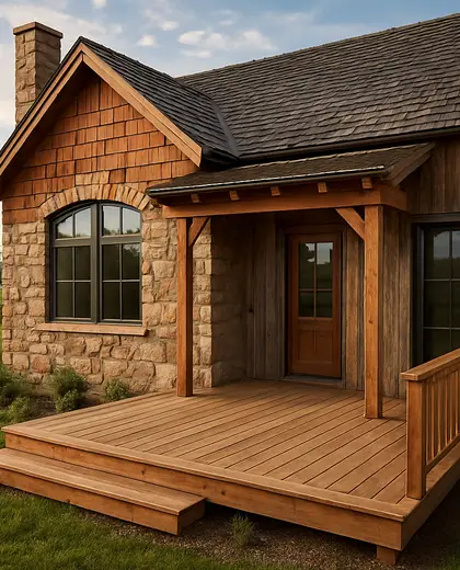 eclectic facade — deck (rural)