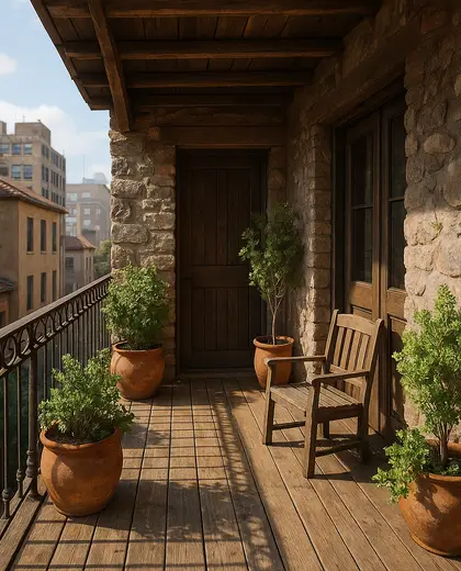rustic house — balcony (urban)