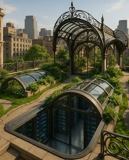 art nouveau rooftop garden — server room (urban)