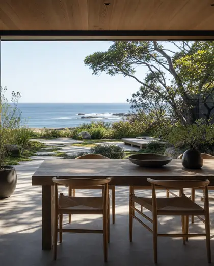 japandi backyard — informal dining room (ocean)