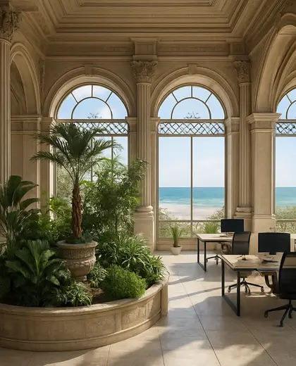 neoclassical indoor garden — open office (beach)