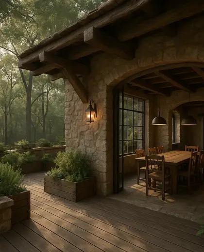 rustic rooftop garden — formal dining room (forest)