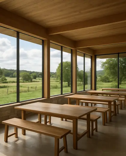modern public space — informal dining room (rural)